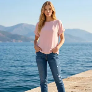 Γυναικεία Βαμβακερή Κοντομάνικη Μπλούζα Pink bode 39349PK