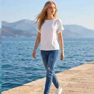 Γυναικεία Βαμβακερή Κοντομάνικη Μπλούζα White bode 39349WHT