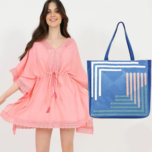 DOCA SET Beach bag - Kaftan short 13- 0900 pink/blue