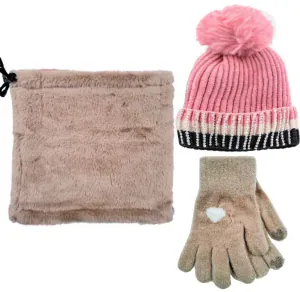 Children's Set Scarf & Hat & Gloves bode 4452 beige/fuchsia