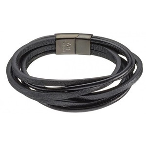  Men's steel bracelet  leather 316L black