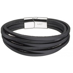  Men's steel bracelet  leather Art 00452 316L black