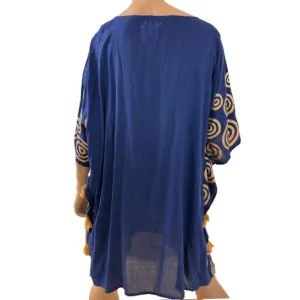 Kaftan with pattern and tassels blue  