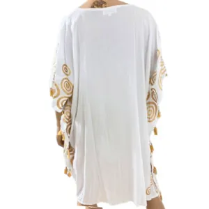 Kaftan with pattern and tassels white