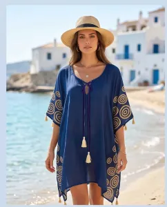 Kaftan with pattern and tassels blue  