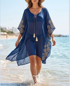 Kaftan with pattern and tassels blue  