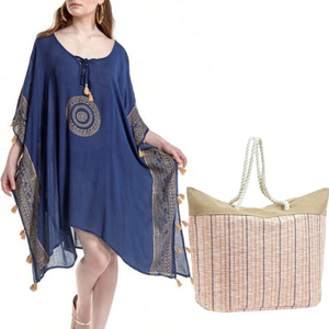 SET Beach bag 14-0090 VERDE- Kaftan short 9035 blue/pink