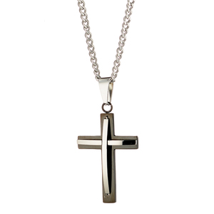 Ανδρικός σταυρός με αλυσίδα ατσάλι 316L μαύρο/ασημί  Art01145