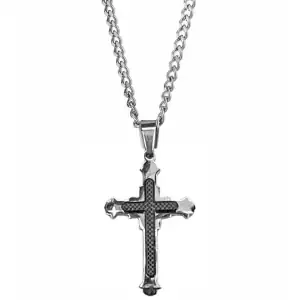 Ανδρικός σταυρός με αλυσίδα ατσάλι 316L μαύρο-ασημί bode 01262