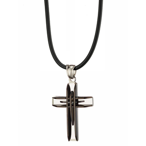 Ανδρικός σταυρός με καουτσούκ ατσάλι 316L ασημί Art 01205
