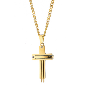 Men's cross with 316 L gold steel chain