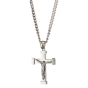 Men's steel cross with chain 316L silver