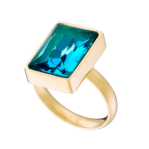 Women's ring with blue stone steel 316L gold