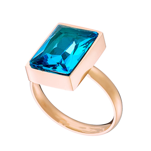 Women's ring with blue stone steel 316L rose-gold