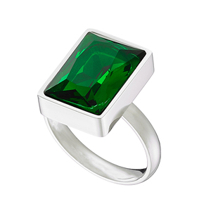 Women's ring with green stone steel 316L silver