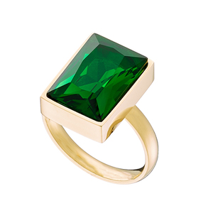 Women's ring with green stone steel 316L gold