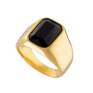 Ανδρικό δαχτυλίδι με μαύρη πέτρα ατσάλι 316L χρυσό Art03887