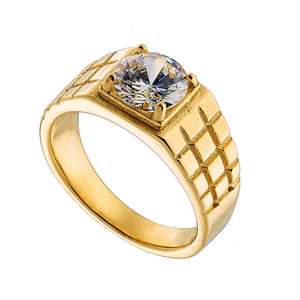 Men's ring with white stone Zircon stainless steel 316L gold plated