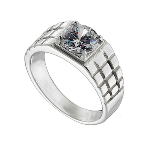 Men's ring with white stone Zircon stainless steel 316L silver 