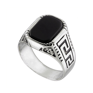 Men's ring with black stone 316L silver 