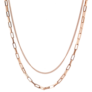 Women's necklace with double chain 316L steel rose-gold