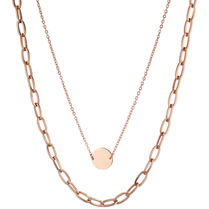 Women's necklace with double chain 316L steel rose-gold