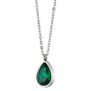 Γυναικείο κολιέ με Πράσινη πέτρα ατσάλι 316L ασημί Art 07145