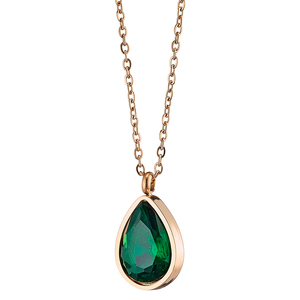 Γυναικείο κολιέ με Πράσινη πέτρα ατσάλι 316L ροζ-χρυσό Art 07145
