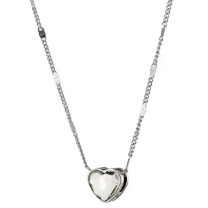 Γυναικείο κολιέ καρδιά με Λευκή πέτρα ατσάλι 316L ασημί Art 07155