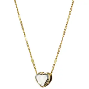 Γυναικείο κολιέ καρδιά με Λευκή πέτρα ατσάλι 316L χρυσό Art 07155