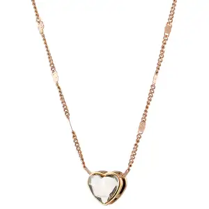 Γυναικείο κολιέ καρδιά με Λευκή πέτρα ατσάλι 316L ροζ χρυσό Art 07155