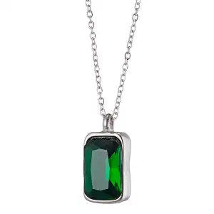 Γυναικείο κολιέ με Πράσινη πέτρα ατσάλι 316L ασημί Art 07164