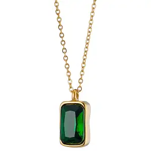 Γυναικείο κολιέ με Πράσινη πέτρα ατσάλι 316L χρυσό Art 07164
