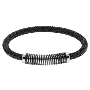  Men's steel bracelet  leather 316L black