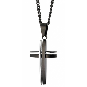 Ανδρικός σταυρός με αλυσίδα ατσάλι 316L μαύρο/ασημί  Art 01070