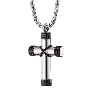 Men's steel cross with chain 316L silver and black