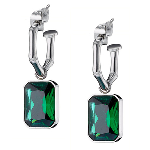 Γυναικεία σκουλαρίκια Πράσινες Πέτρες Ζιργκόν ατσάλι 316L ασημί Art 02186