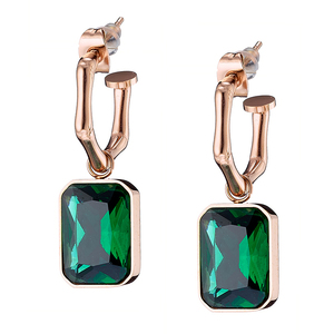 Γυναικεία σκουλαρίκια Πράσινες Πέτρες Ζιργκόν ατσάλι 316L ροζ-χρυσό Art 02186