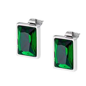  Γυναικεία σκουλαρίκια Πράσινη Πέτρα Ζιργκόν ατσάλι 316L ασημί Art 02189
