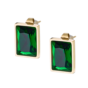  Γυναικεία σκουλαρίκια Πράσινη Πέτρα Ζιργκόν ατσάλι 316L χρυσό Art 02189