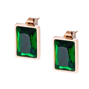 Γυναικεία σκουλαρίκια Πράσινη Πέτρα Ζιργκόν ατσάλι 316L ρόζ-χρυσό Art 02189