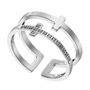 Γυναικείο δαχτυλίδι διπλό σταυρό ατσάλι 316L ασημί Art 02475