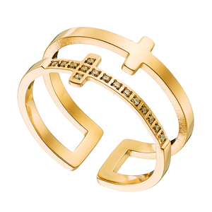 Γυναικείο δαχτυλίδι διπλό σταυρό ατσάλι 316L χρυσό Art 02475