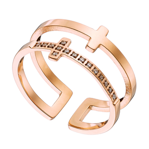 Γυναικείο δαχτυλίδι διπλό σταυρό ατσάλι 316L ροζ-χρυσό Art 02475