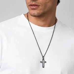 Men's 316L Stainless Steel Cross Necklace – Black & Silver bode 01316BL