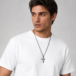 Men's 316L Stainless Steel Cross Necklace – Black & Silver bode 01316BL