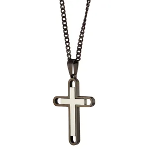 Men's 316L Stainless Steel Cross Necklace – Black & Silver bode 01316BL