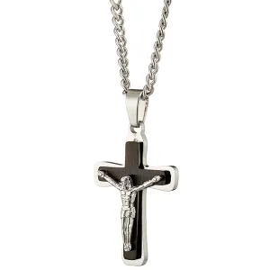 Ανδρικός σταυρός με αλυσίδα ατσάλι 316L ασημί με μαύρο Art 01317