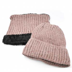 Men's knitted neck warmer-cap set Verde 12-0207 taupe