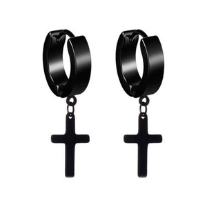 Unisex earrings hoop cross steel pair 316L black Art 02060